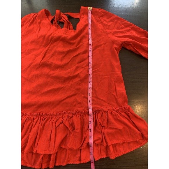 Anthropologie Cloth & Stone Red Blouse Top Womens Small Open Back Ruffle - Picture 9 of 12